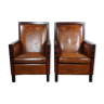 Set of 2 art deco sheepskin leather armchairs