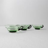 5 Vintage Murano Glass Drinking Glasses in Green and Black Uranium Glass – 1940s Italian Retro Tea & Cocktail Glasses