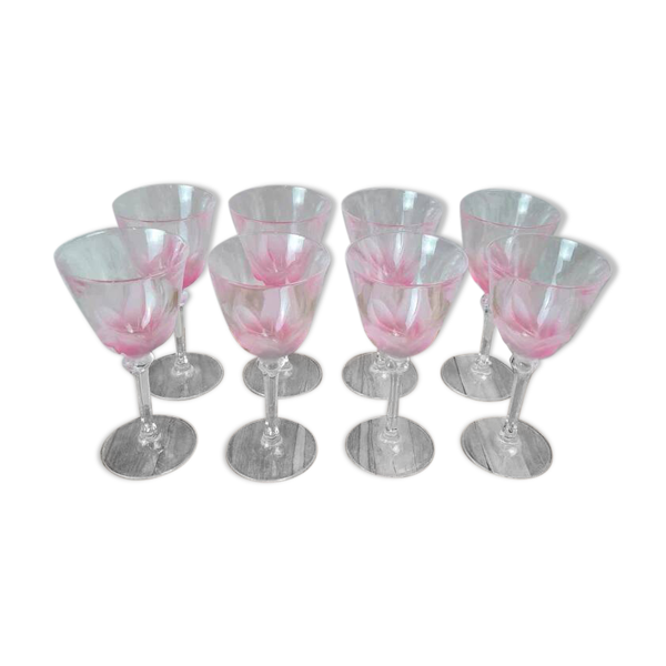 Lot de 8 verres à vin Crystal d’Arques – dégradé rose vintage