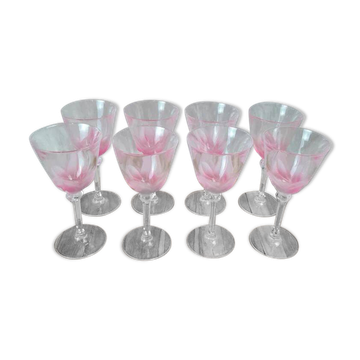Lot de 8 verres à vin Crystal d’Arques – dégradé rose vintage