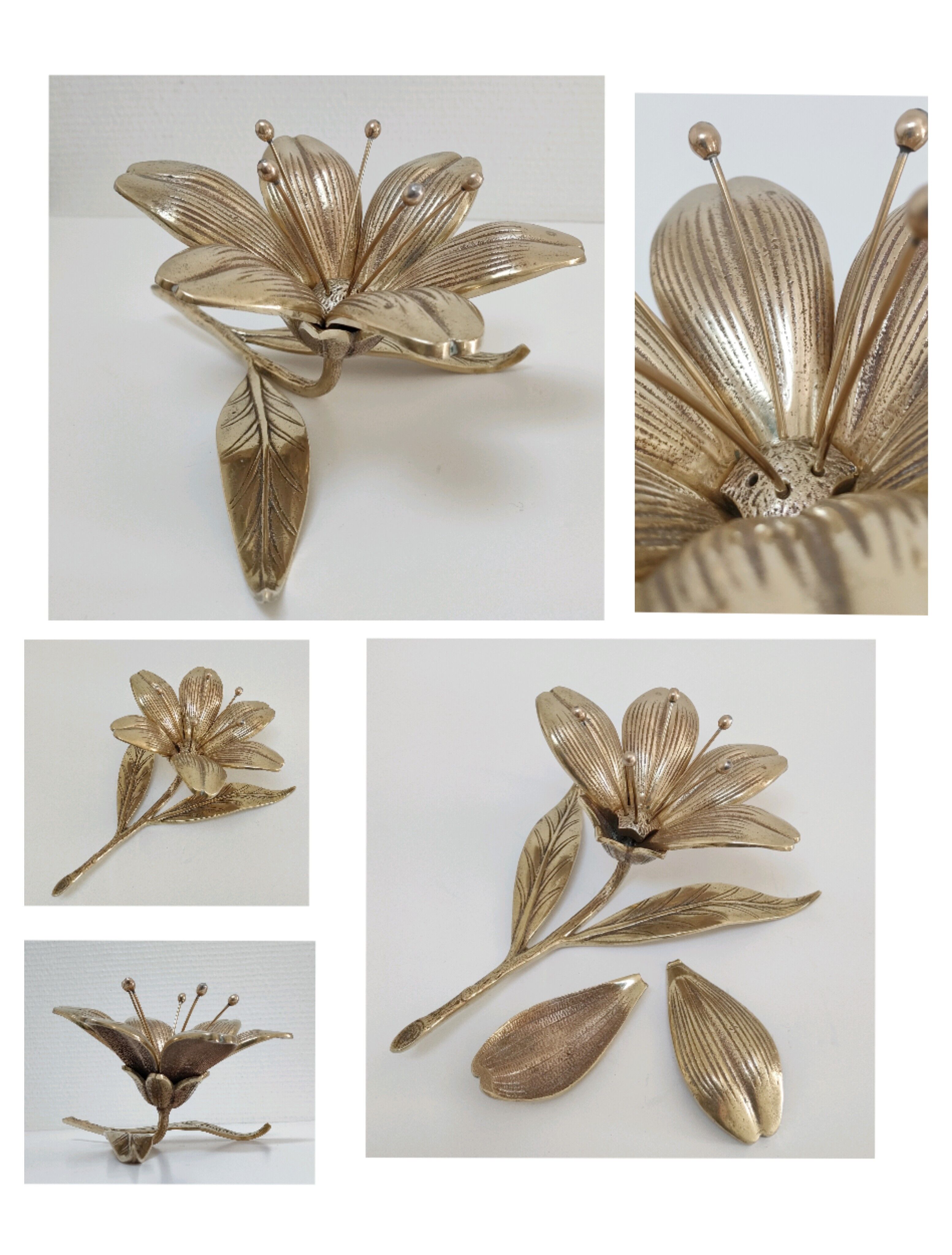 Sculptural flower solid brass ashtray 60/70s