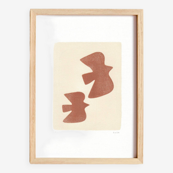 Illustration - birds - light terracotta - signed Eawy