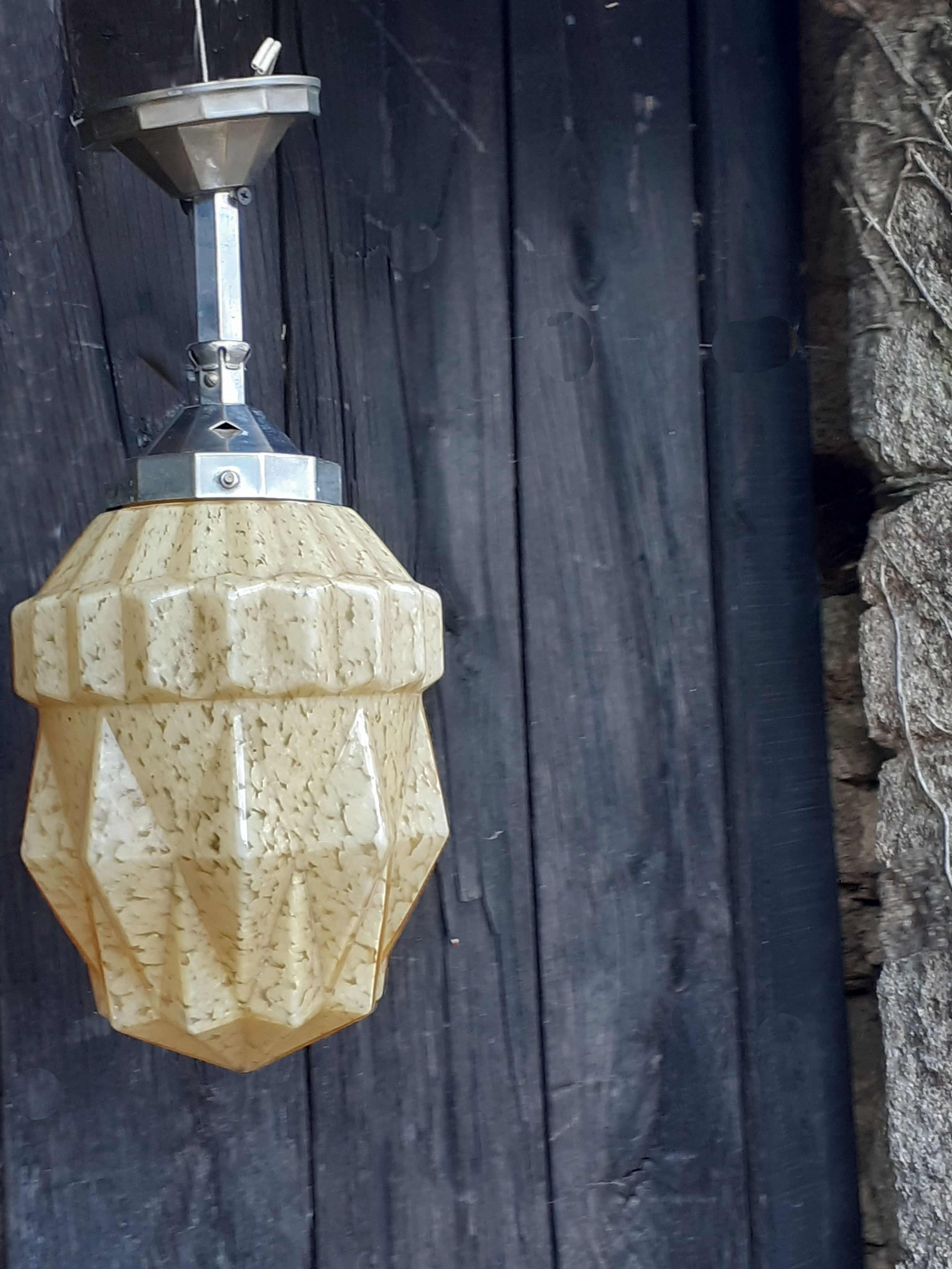 Old suspension, Art Deco period in silver metal and Clichy glass