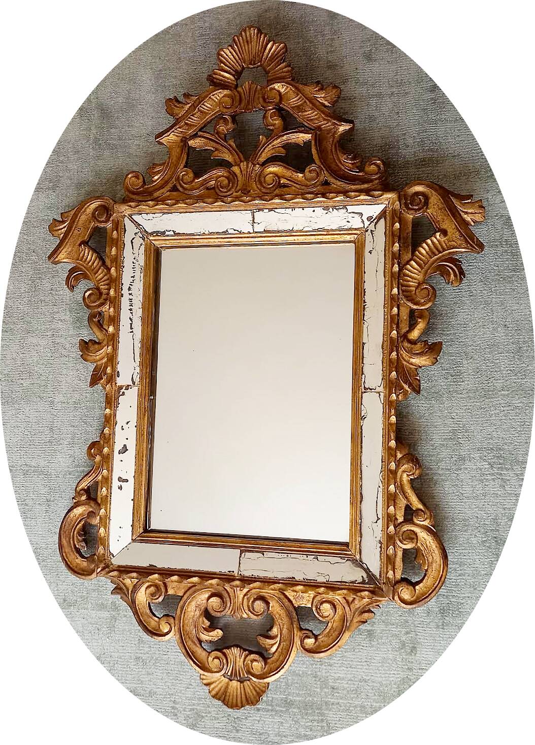 Antique gilded wooden mirror with mouldings, Louis XV style.