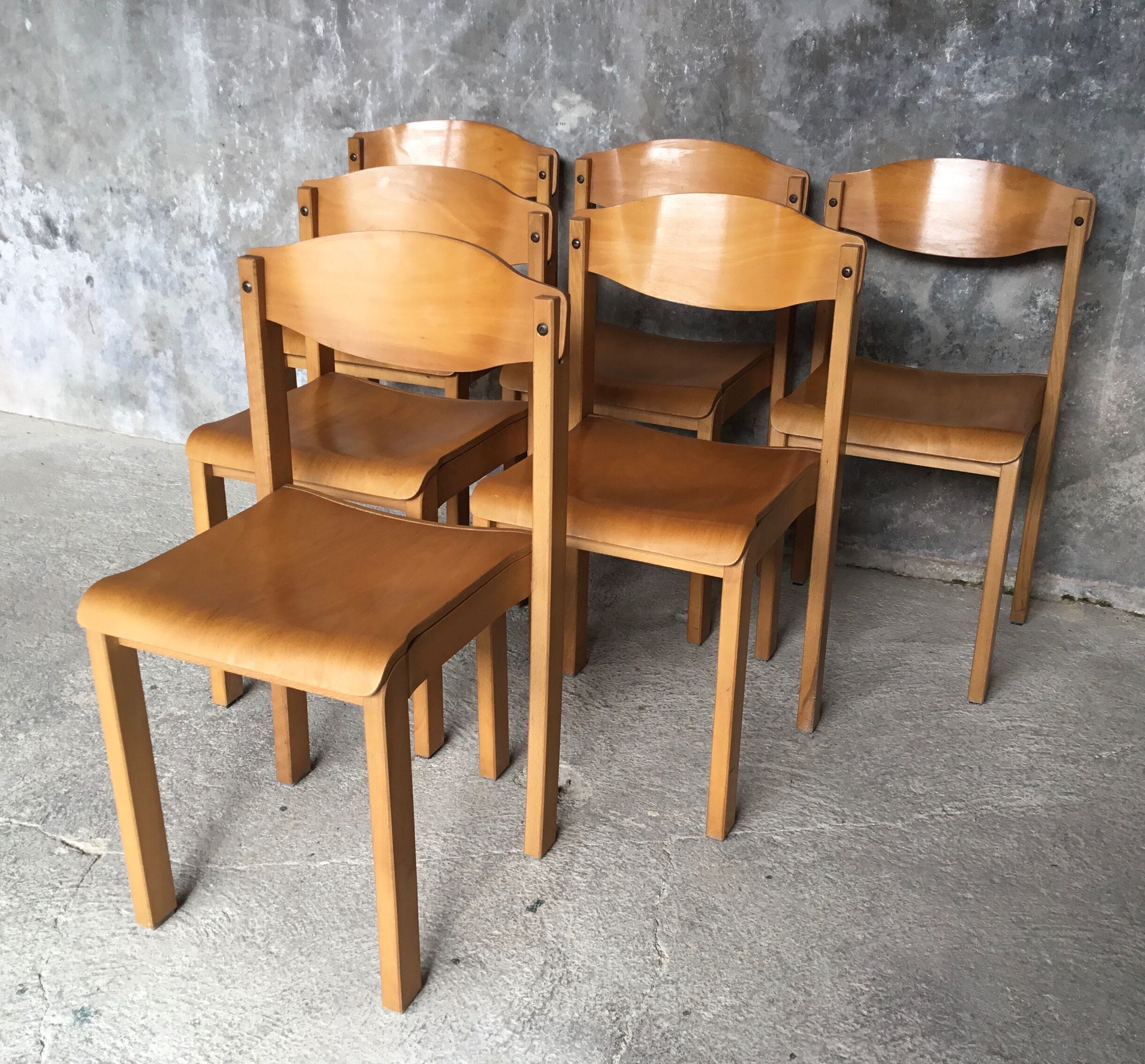 Set of 6 design chairs in glulam - 1970s