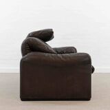 Brown leather 2-seater sofa Cassina Maralunga by Vico Magistretti