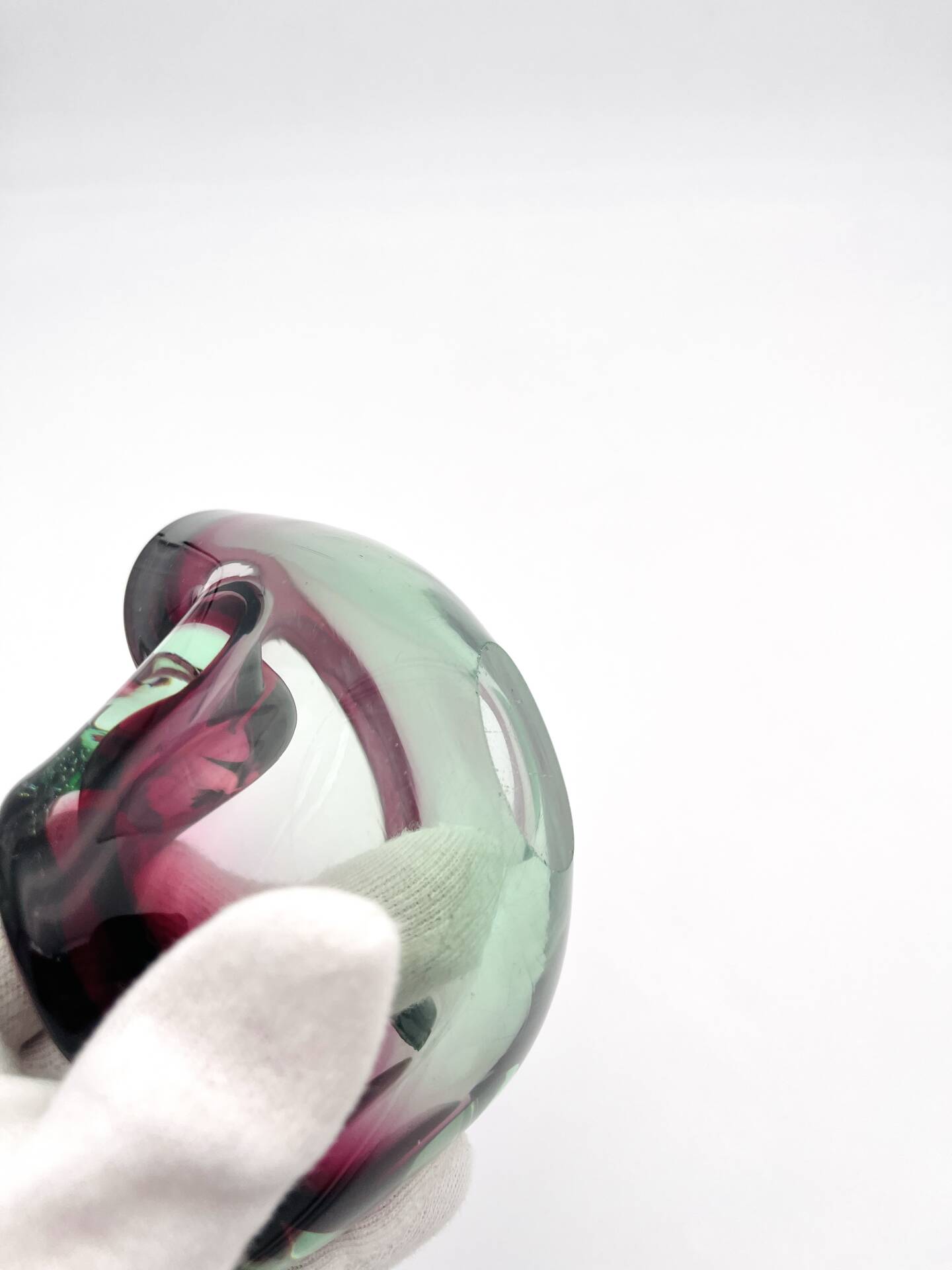 Flavio Poli Seguso Sommerso Green Magenta Ashtray 17.5cm 962g