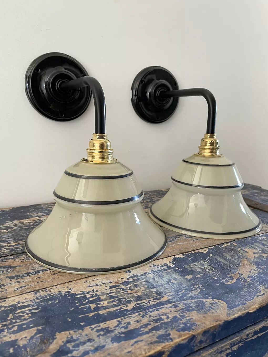 Set of two new electrified Art Deco wall lamps