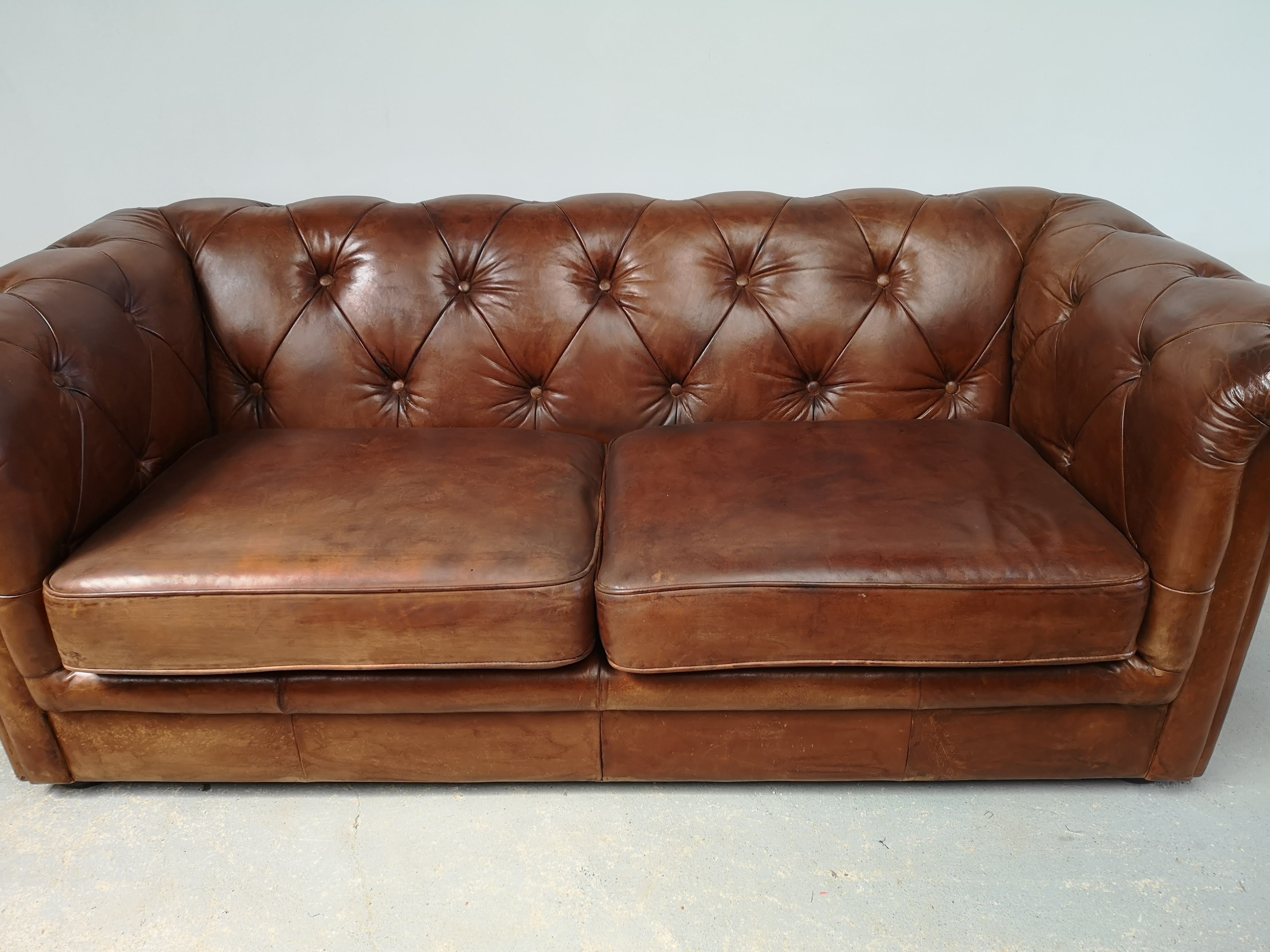 English brown leather chesterfield sofa