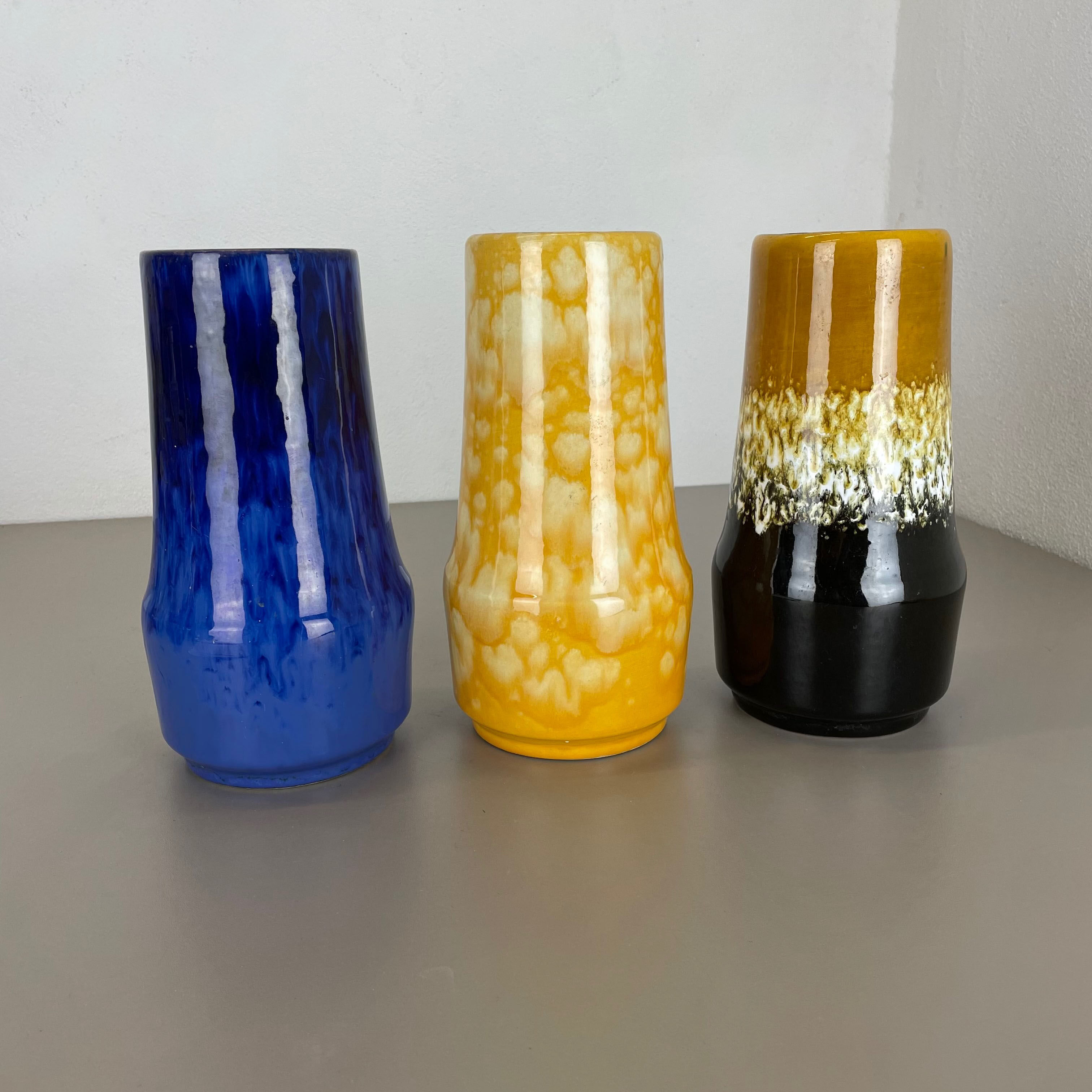 Set of Three Pottery Fat Lava "Supercolor" Vases Made by Scheurich Germany 1970s