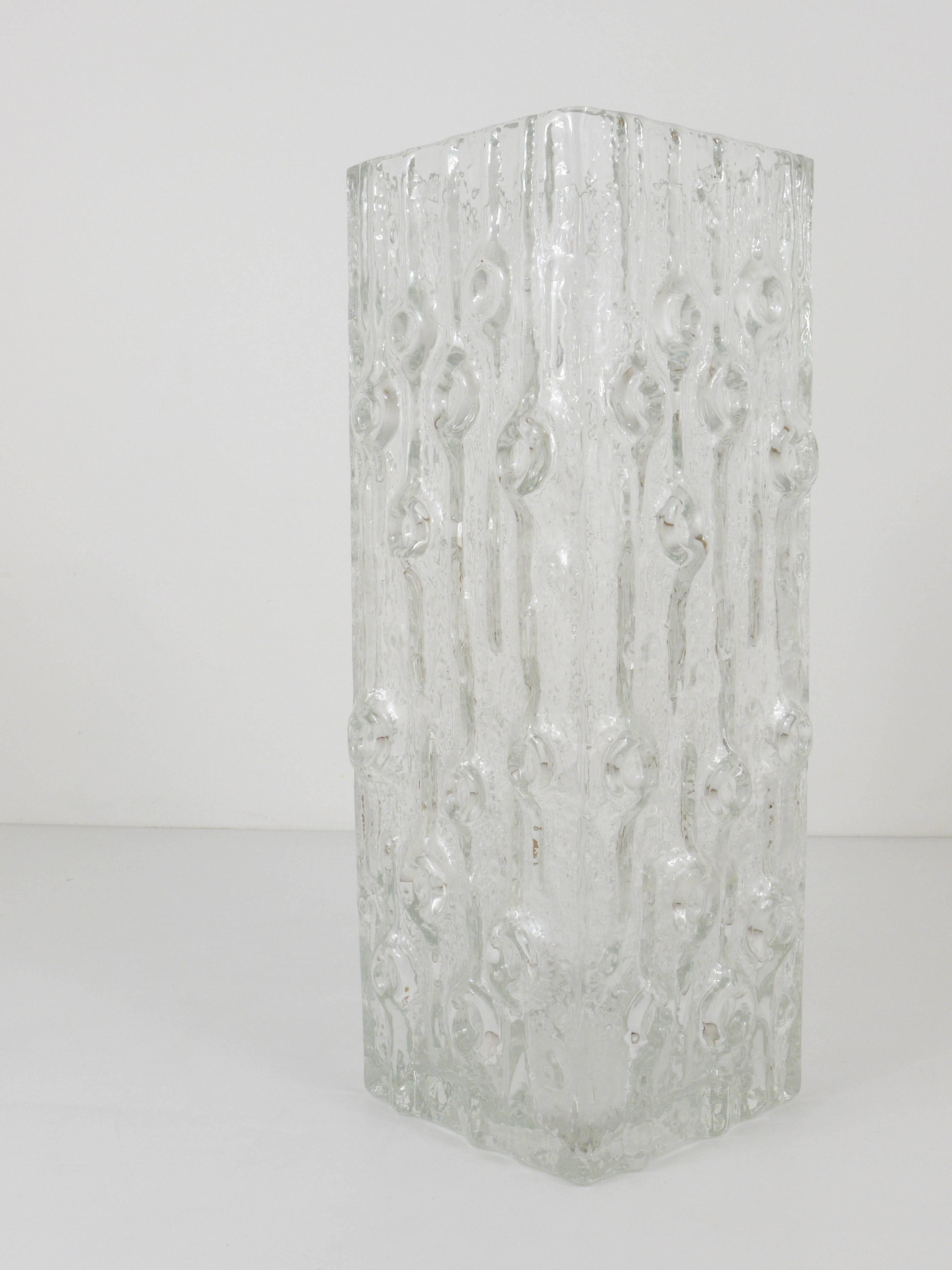 Large frosted glass floor vase in Op Art style by Peill & Putzler, Germany, mid-20th century, 1970s.