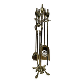 Neoclassical Polished Brass Fire Set with Ring Tools