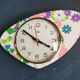 Vintage silent asymmetrical wall pendulum clock "Purple green pink flowers"