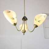 Italian Art Deco Chandelier in Brass and Yellow Glass, 1940s