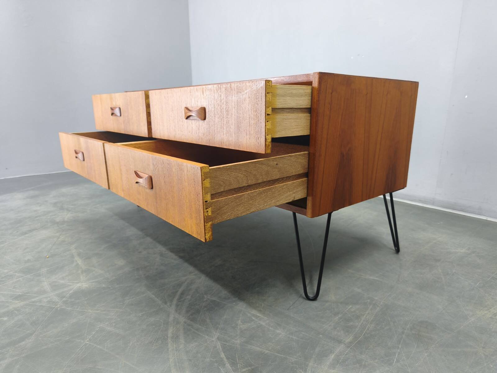 Mid-Century Danish Sideboard with Teak Veneer and Hairpin Legs, 1960