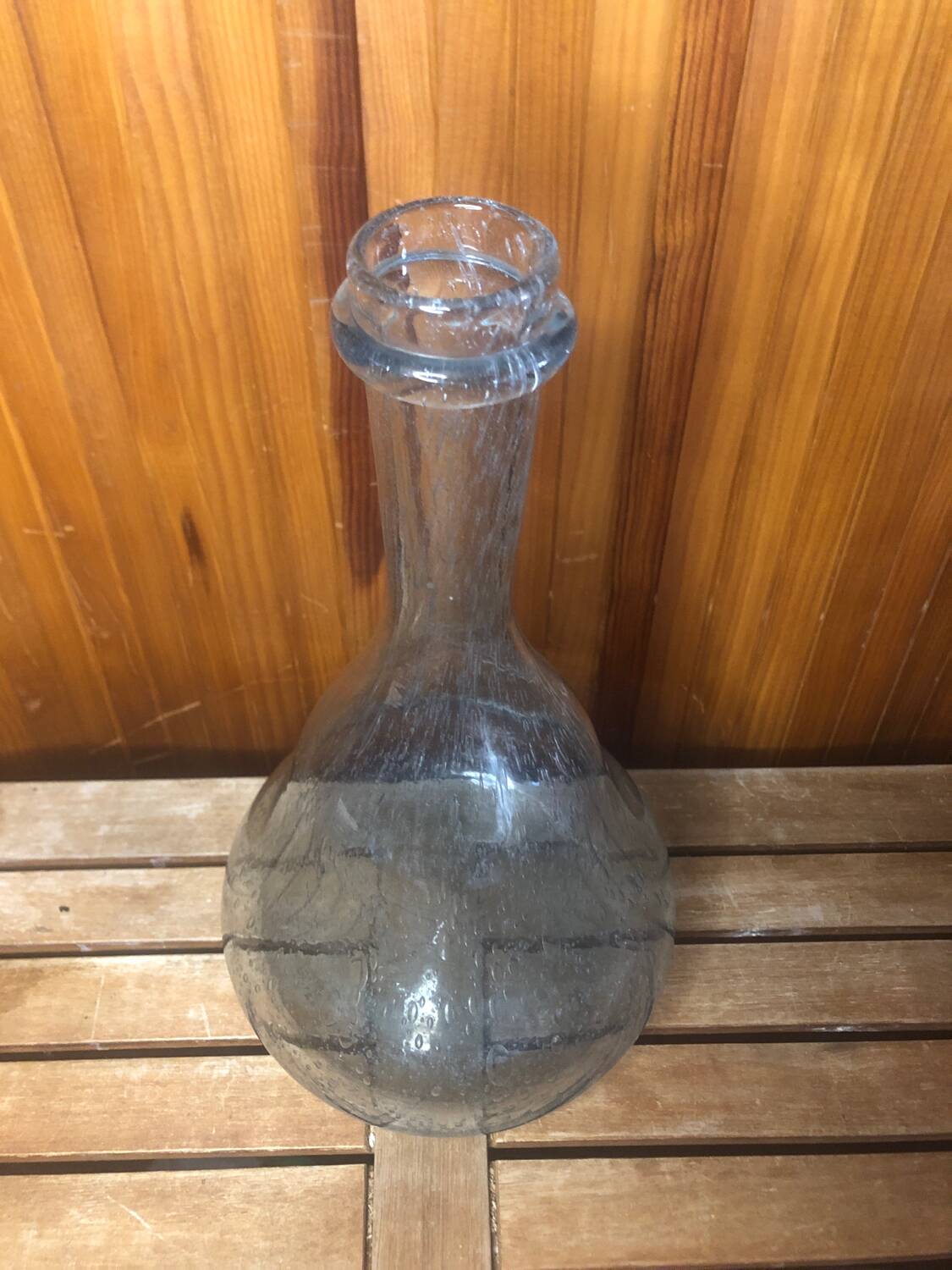 Ancienne bouteille style biot verre soufflé bullé bleuté vintage