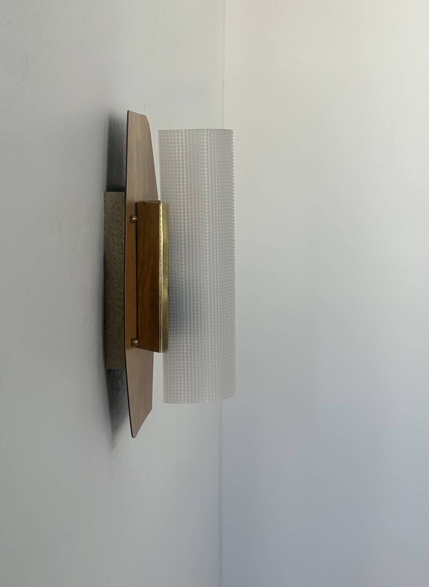 Vintage wall lamp, teak, brass and perspex, France 1960