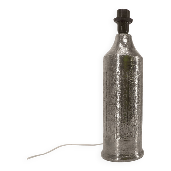 Pied de lampe en céramique argenté par Bitossi pour Bergoms 1960