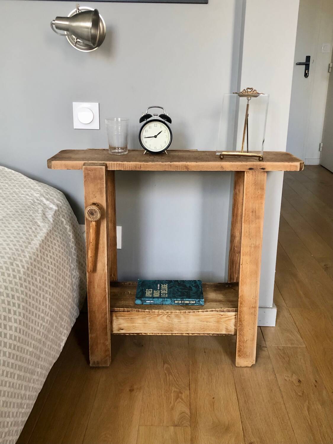 Restored antique wooden workbench