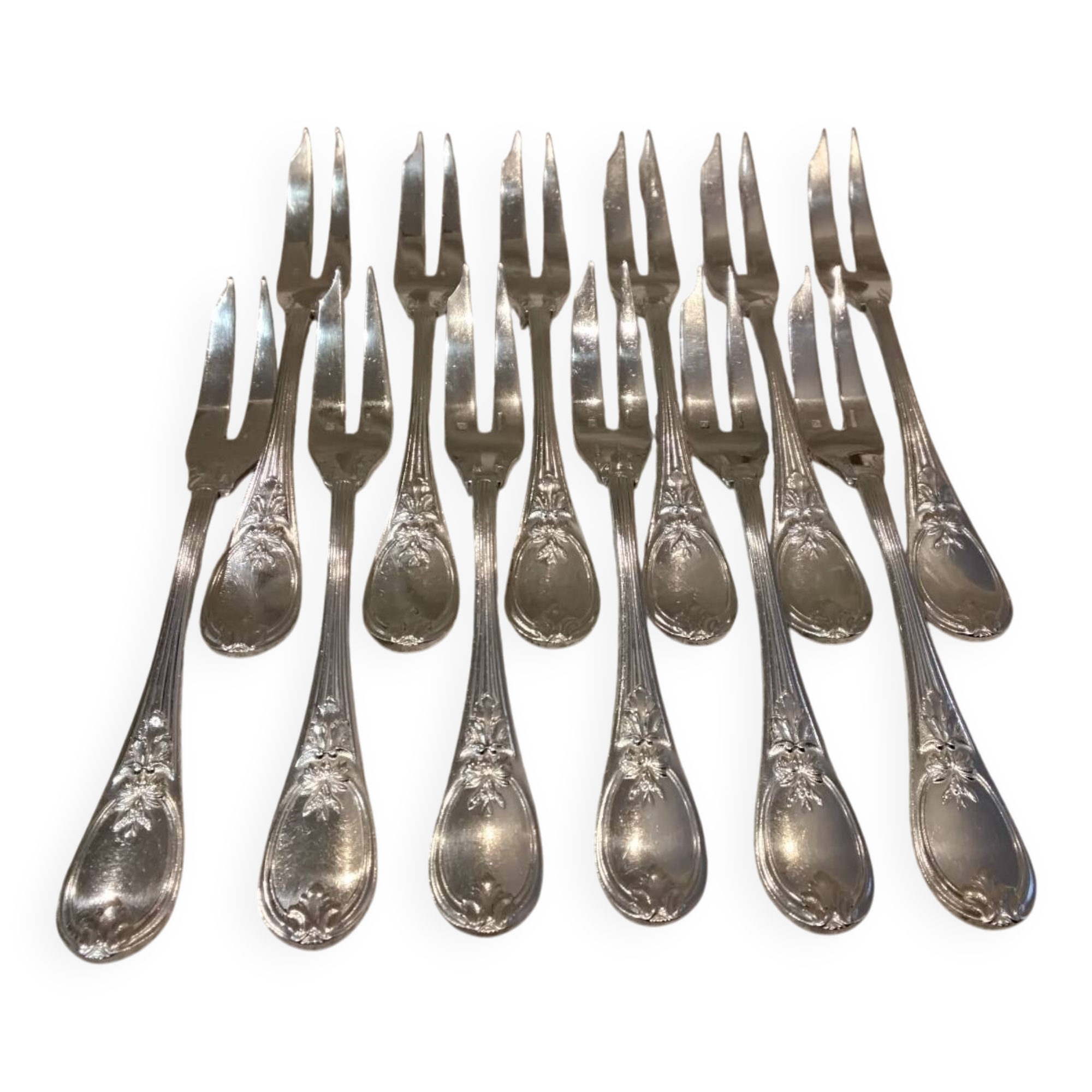 12 silver-plated cake forks with 2 prongs by Christofle Trianon LXVI