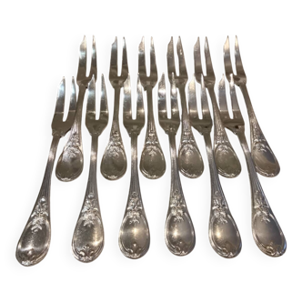 12 silver-plated cake forks with 2 prongs by Christofle Trianon LXVI