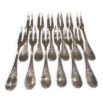 12 silver-plated cake forks with 2 prongs by Christofle Trianon LXVI