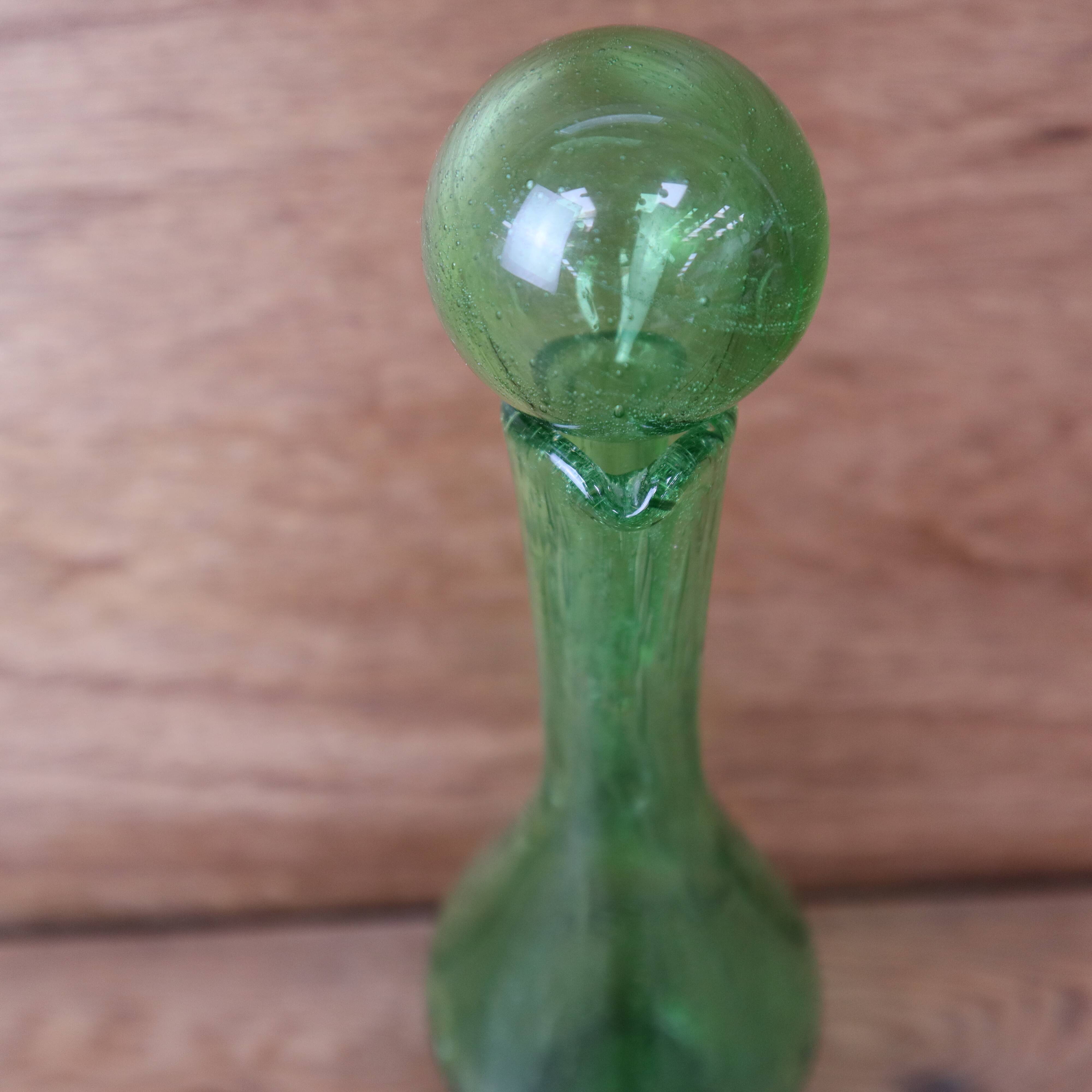 Green bubble glass carafe in Biot style
