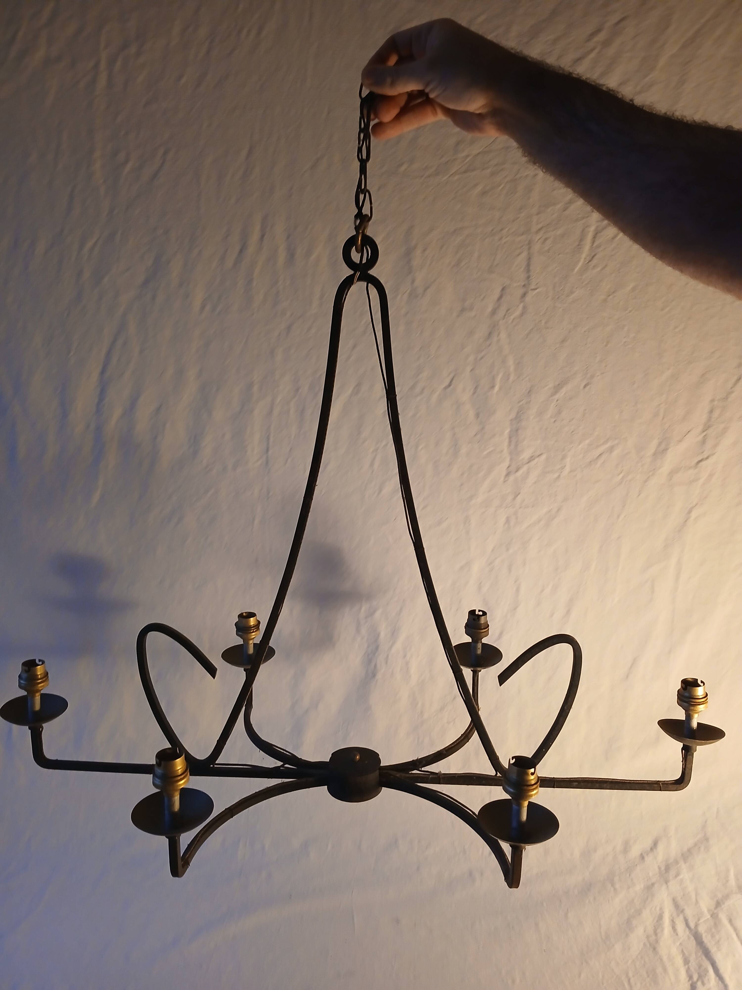 large wrought iron chandelier / 60s