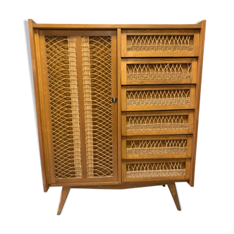 Vintage wood/wicker cabinet