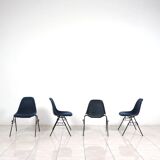 Set of 6 Eames Fiberglass DSX side chairs blue with velvet upholstery