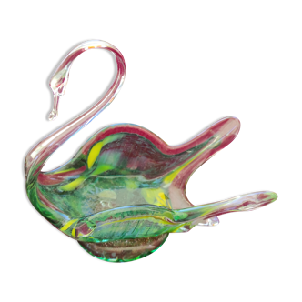 Vintage swan in mouth-blowing glass color green