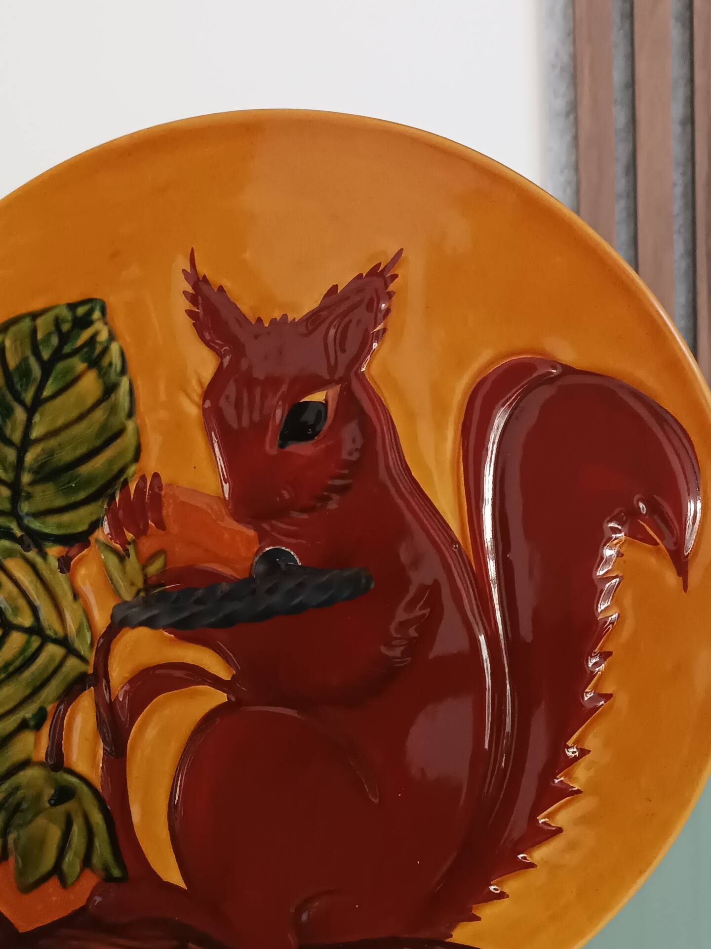 Cheese platter in Vallauris faience, squirrel decoration – 1960s-70s