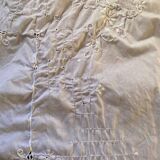 White tablecloth in fine embroidered white cotton.