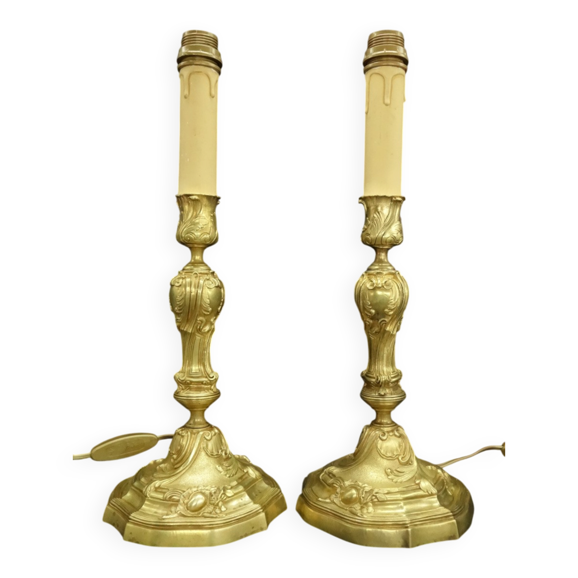 Pair of Louis XV style lamp bases - gilded bronze