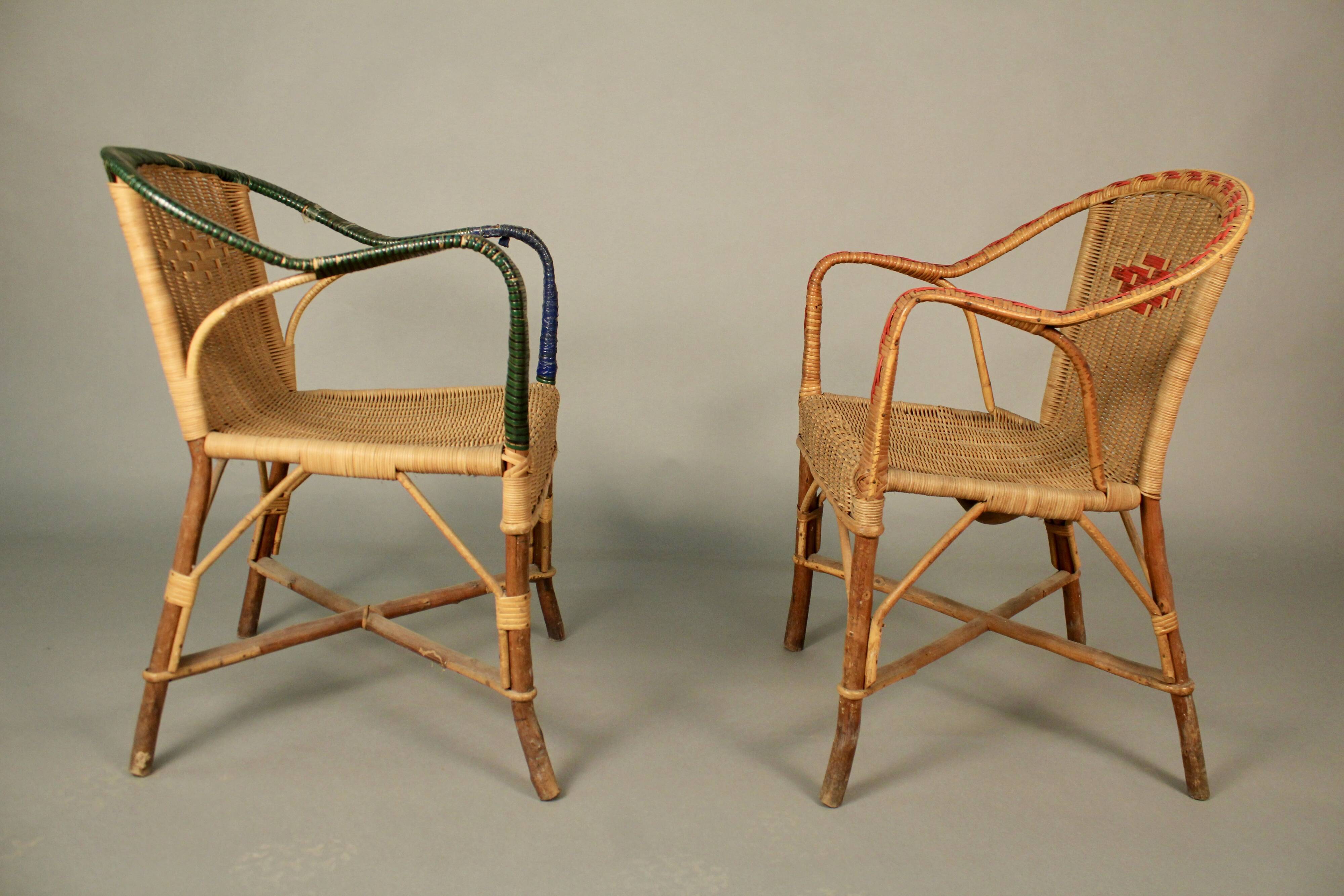 2 models vintage rattan armchairs