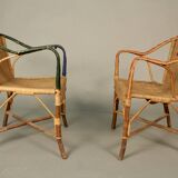 2 models vintage rattan armchairs