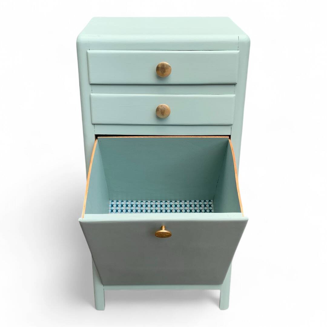 Vintage gray green bathroom chest of drawers