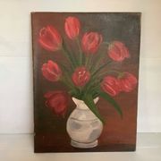 Painting bouquet of tulips oil on canvas signed