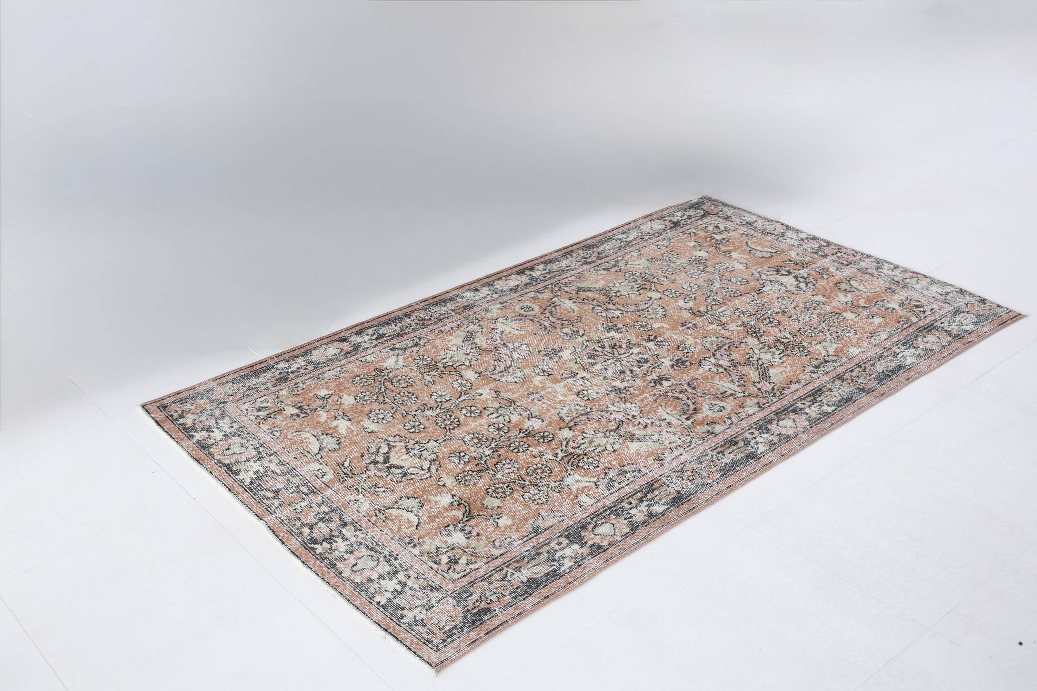 4x7 Antique Brunt Orange Brown Turkish Vintage Rug, 113x202Cm