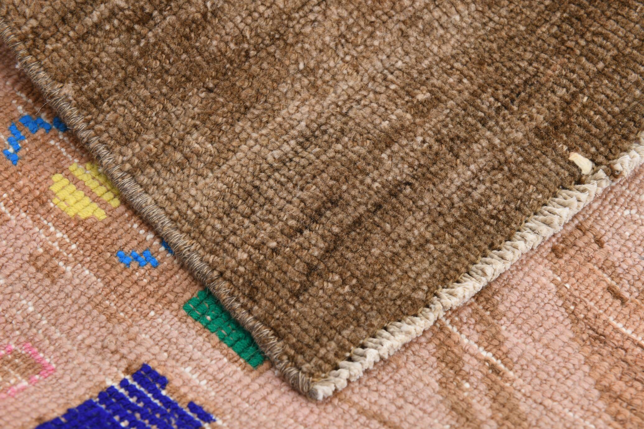 3x7 Vintage Brown & Pink Oriental Vintage Runner Rug, 82x210Cm