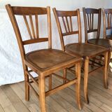Set of 5 beech wood bistro chairs from the 1950s