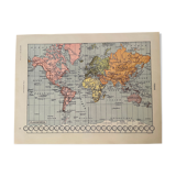 1928 Map of the Earth Planisphere Lithograph