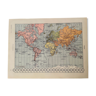 1928 Map of the Earth Planisphere Lithograph
