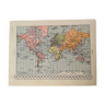 Lithographie planisphère carte de la Terre de 1928