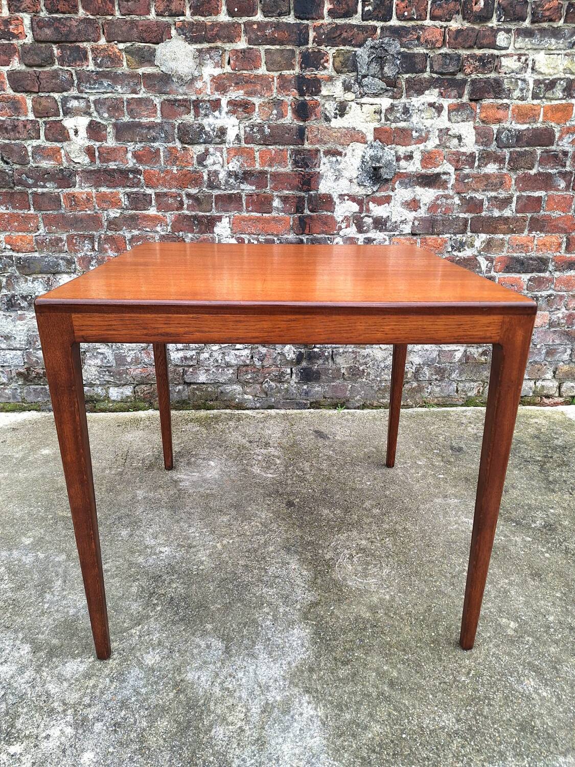 Vintage square teak table, antique Scandinavian style furniture