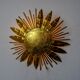 Brutalist sun floral wall lamp, gold leaf gilded metal, Italy, 1970