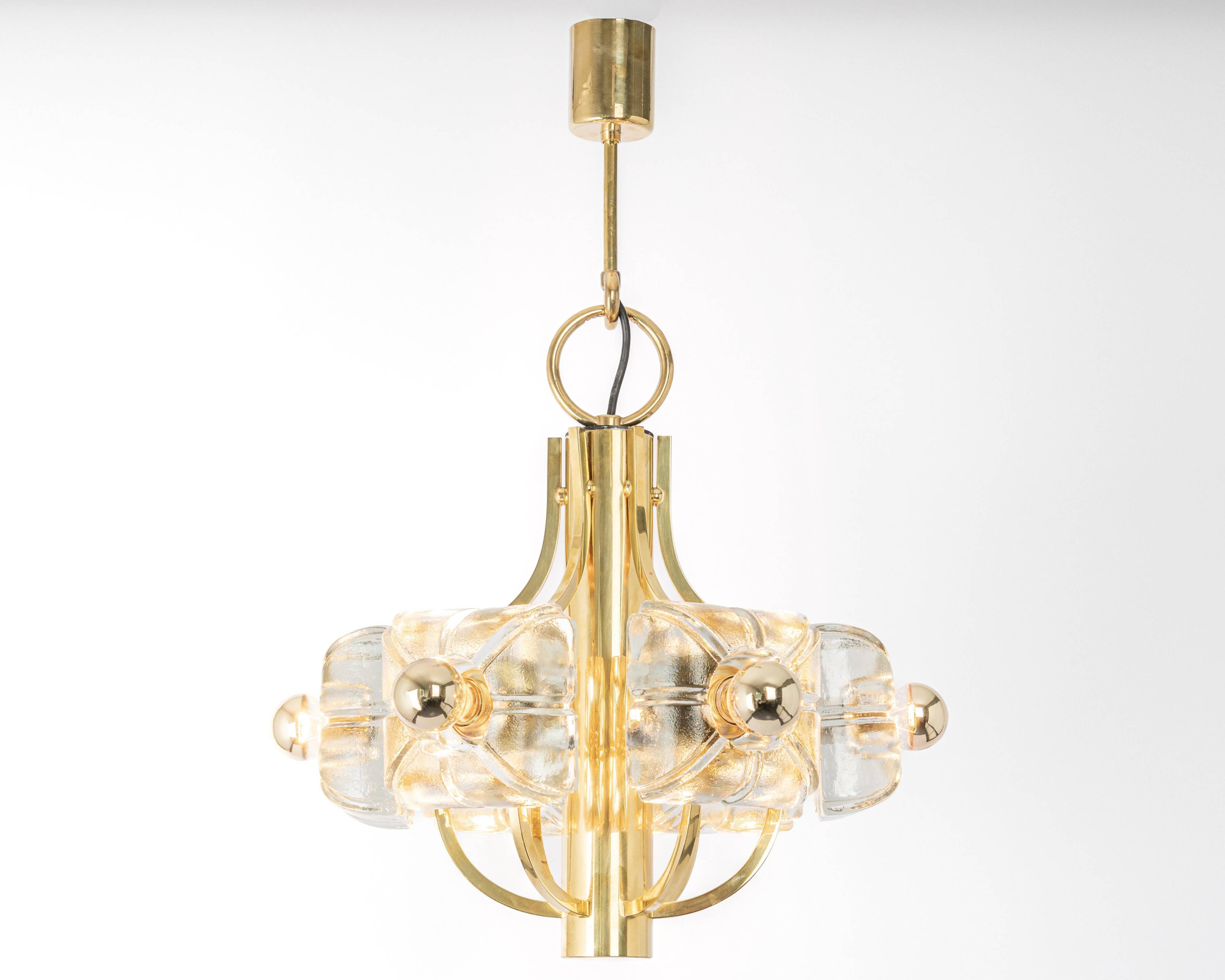 Large brass and crystal glass pendant by Sische, Germany, 1970s.
