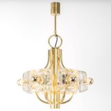 Large brass and crystal glass pendant by Sische, Germany, 1970s.