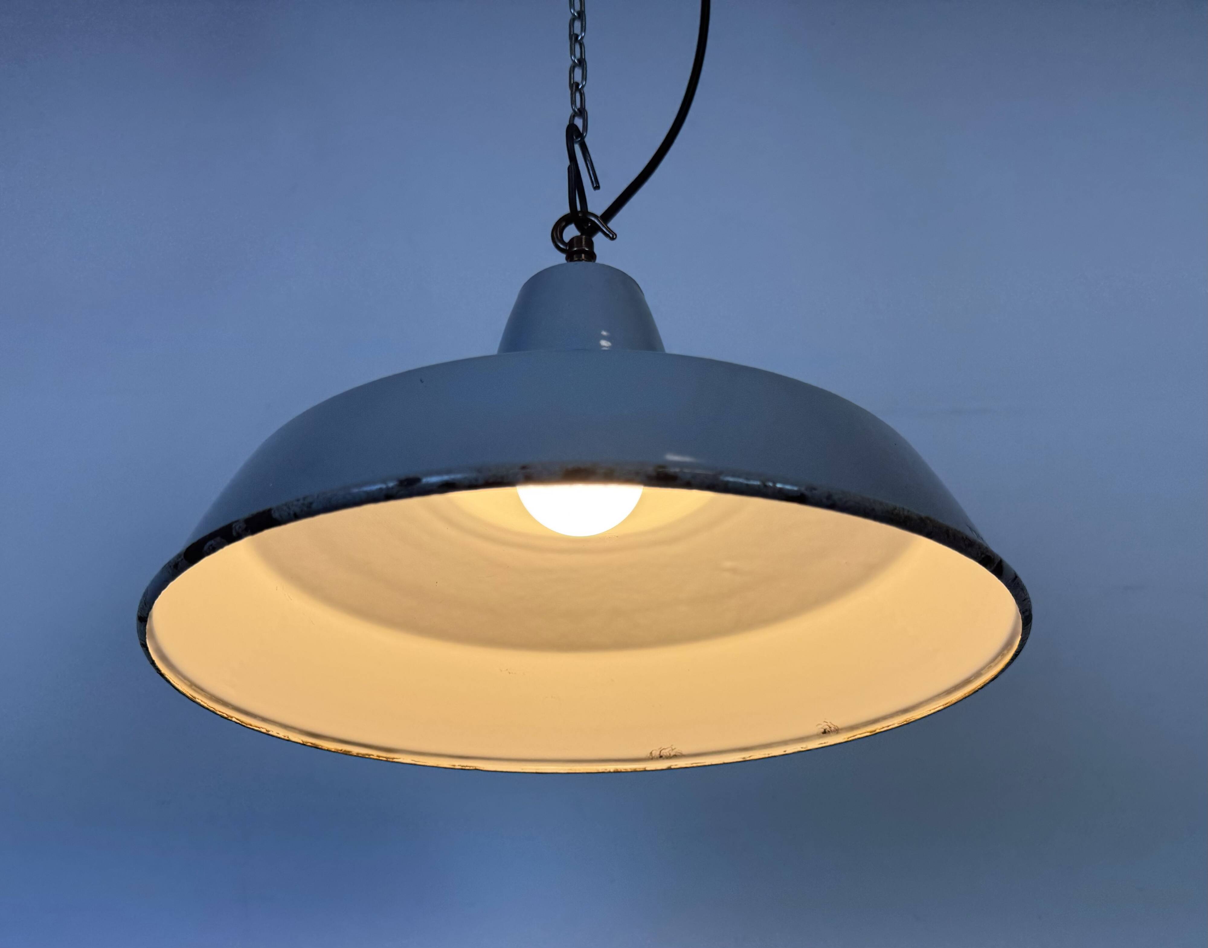 Industrial Grey Enamel Factory Pendant Lamp from Thorlux, 1960s