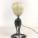 Tulip lamp in opaline and wrought iron art deco